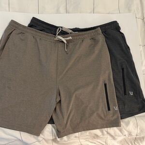 Men's Vuori pair of Drawstring Performance Shorts - Taupe and Charcoal
